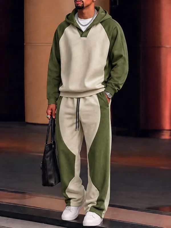 Unique Color Block Hoodie Pants Set made by Coofandy