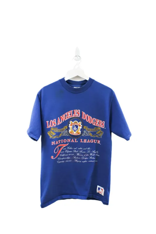 Z- Vintage 1991 Dodgers Script & Emb Crest Nutmeg MLB Single Stitch Tee sold by HG Vintage