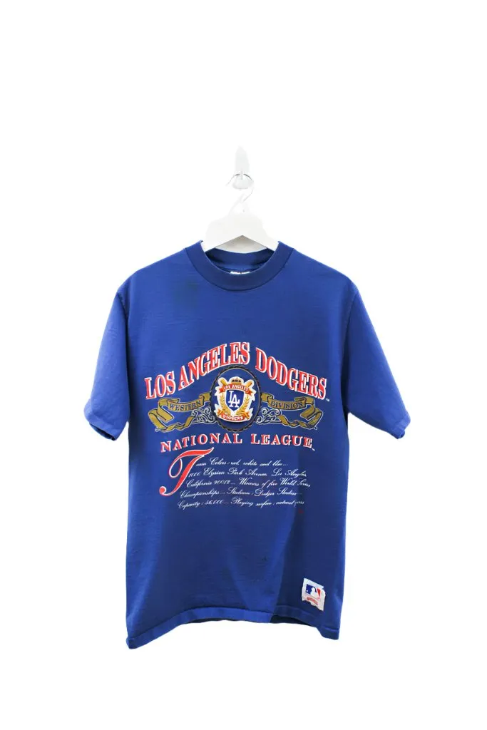 Z- Vintage 1991 Dodgers Script & Emb Crest Nutmeg MLB Single Stitch Tee sold by HG Vintage