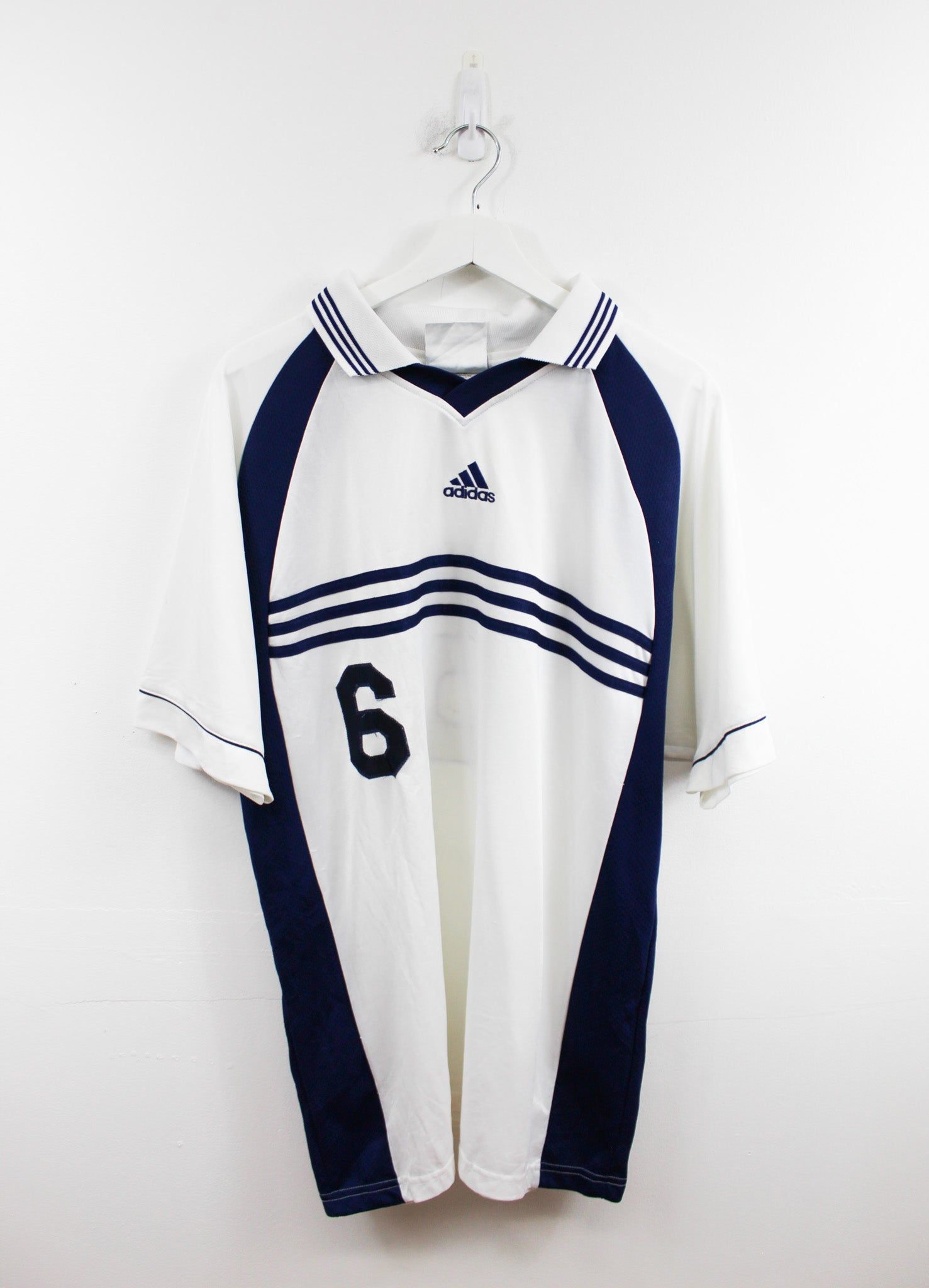 Adidas White And Navy Blank Soccer Jersey sold by HG Vintage