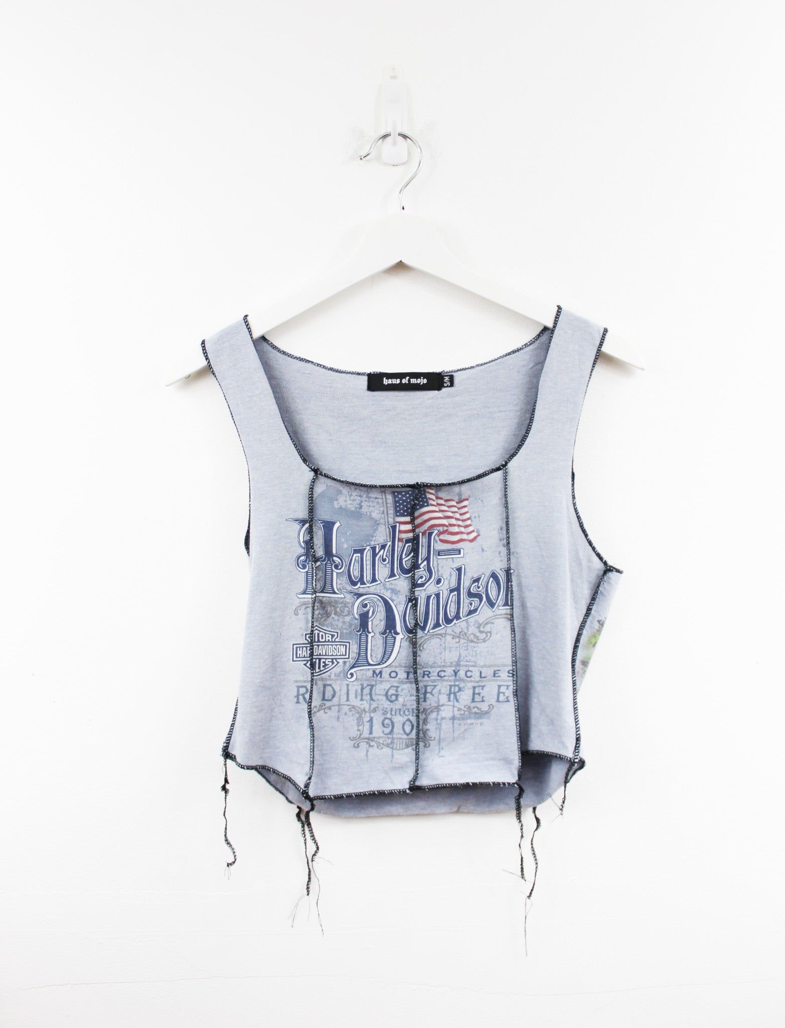 Haus Of Mojo Reworked Vintage Harley Davidson Warwick House And Dog Deisgn Double Stitch Crop Top sold by HG Vintage