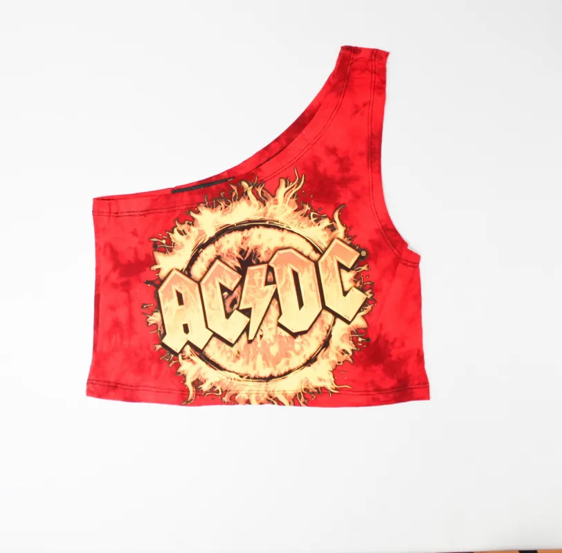 Haus Of Mojo Vintage Reworked AC/DC Logo One Shoulder Cropped Top sold by HG Vintage