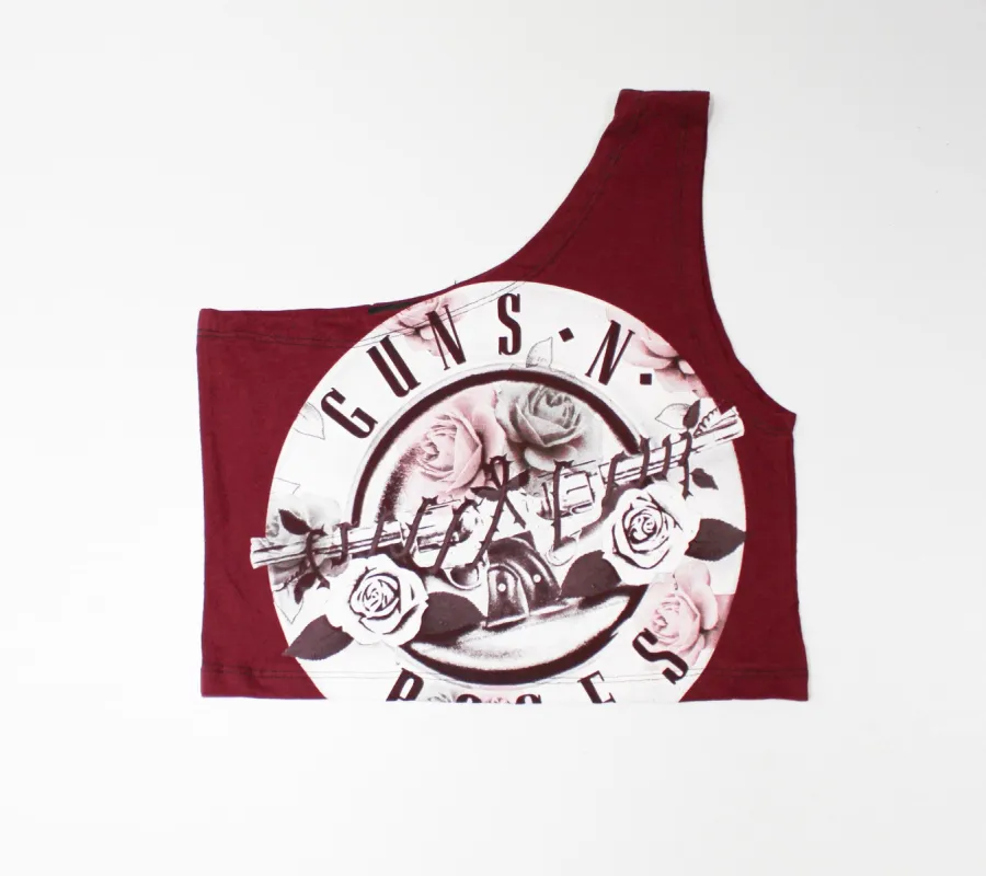 Haus Of Mojo Vintage Reworked Guns And Roses Logo One Shoulder Cropped Top sold by HG Vintage