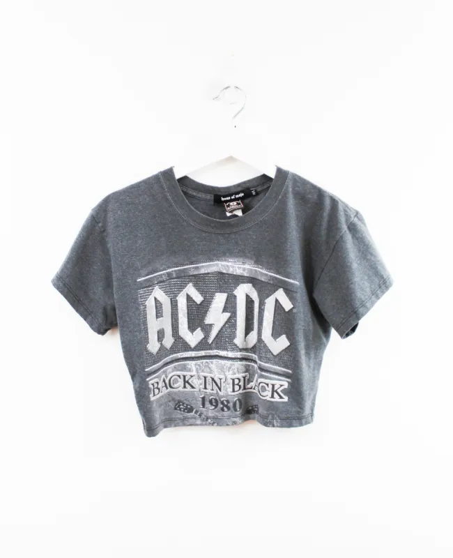Haus Of Mojo Vintage Reworked AC/DC Back in Black 1980 Crop Baby Tee sold by HG Vintage