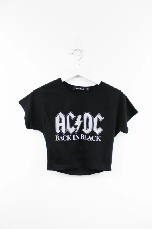 Haus Of Mojo Vintage Reworked AC/DC Back In Black Logo Crop Baby Tee sold by HG Vintage