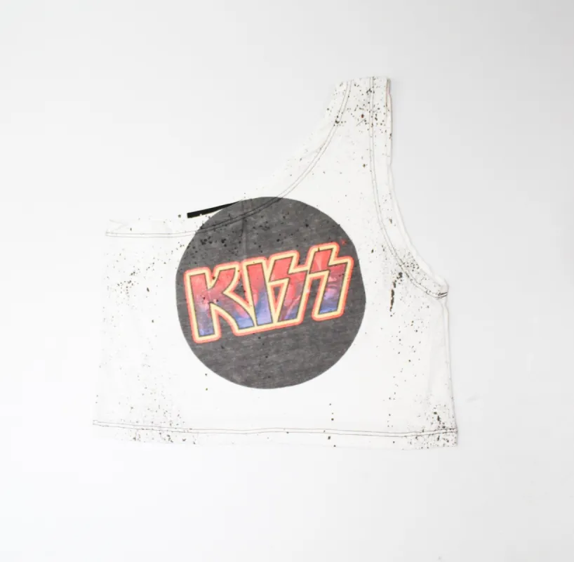 Haus Of Mojo Vintage Reworked Kiss Logo One Shoulder Cropped Top sold by HG Vintage