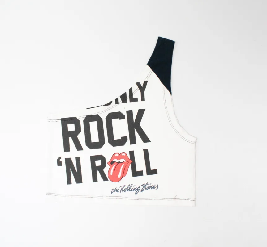 Haus Of Mojo Vintage Reworked Rolling Stones Rock And Roll One Shoulder Cropped Top sold by HG Vintage