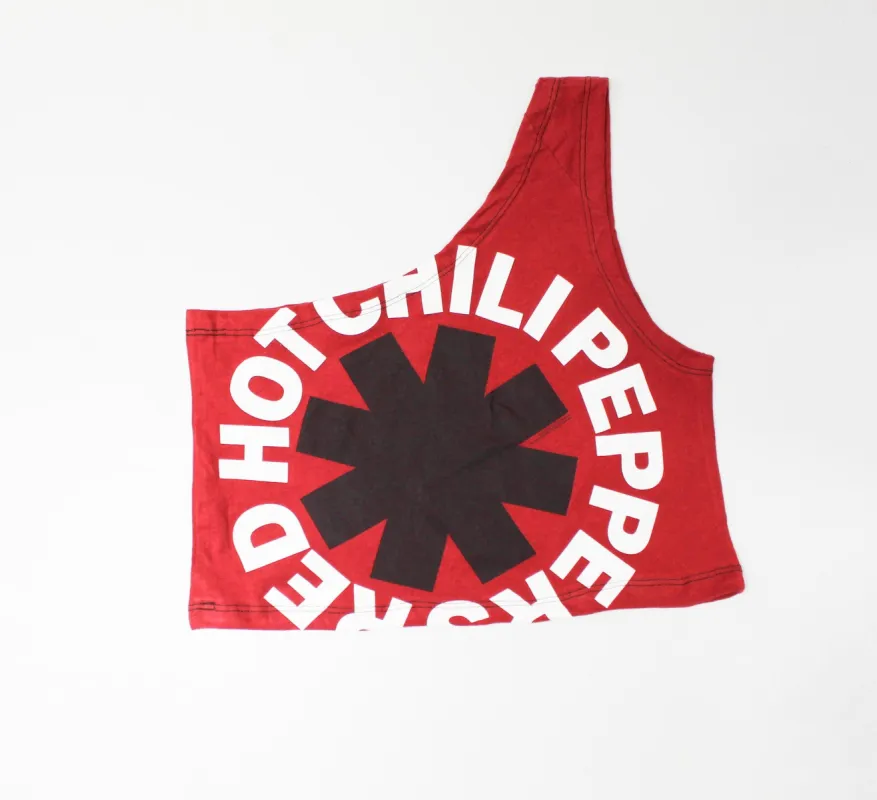 Haus Of Mojo Vintage Reworked Red Hot Chili Pepper Logo One Shoulder Cropped Top sold by HG Vintage