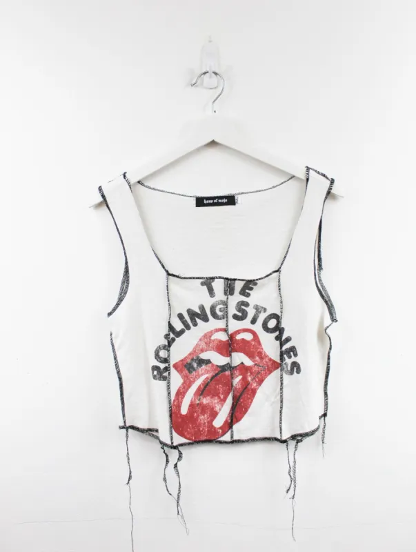 Haus Of Mojo Reworked Vintage Faded Rolling Stones Tongue Logo Double Stitch Crop Top sold by HG Vintage
