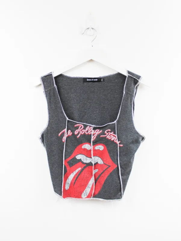 Haus Of Mojo Reworked Vintage Rolling Stones Tongue Logo Double Stitch Crop Top sold by HG Vintage