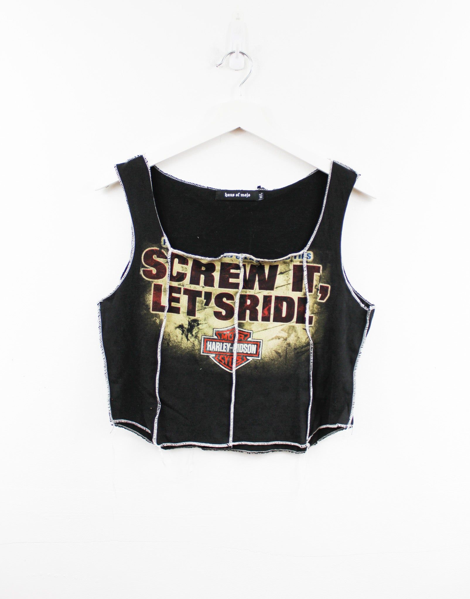 Haus Of Mojo Reworked Vintage Harley Davidson Pittsburgh Screw it Double Stitch Crop Top sold by HG Vintage