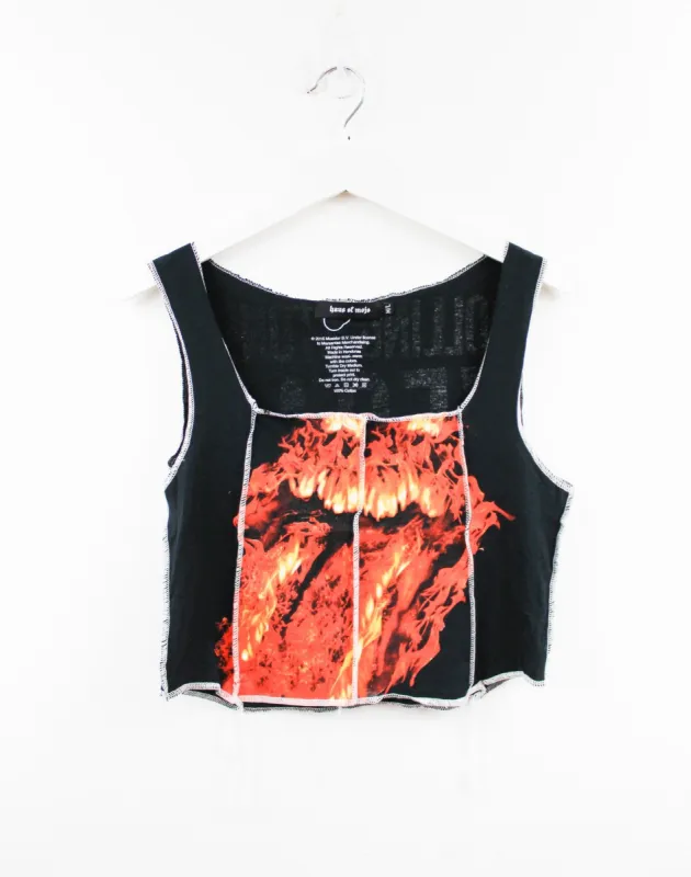 Haus Of Mojo Reworked Vintage Rolling Stones Flame Logo Double Stitch Crop Top sold by HG Vintage