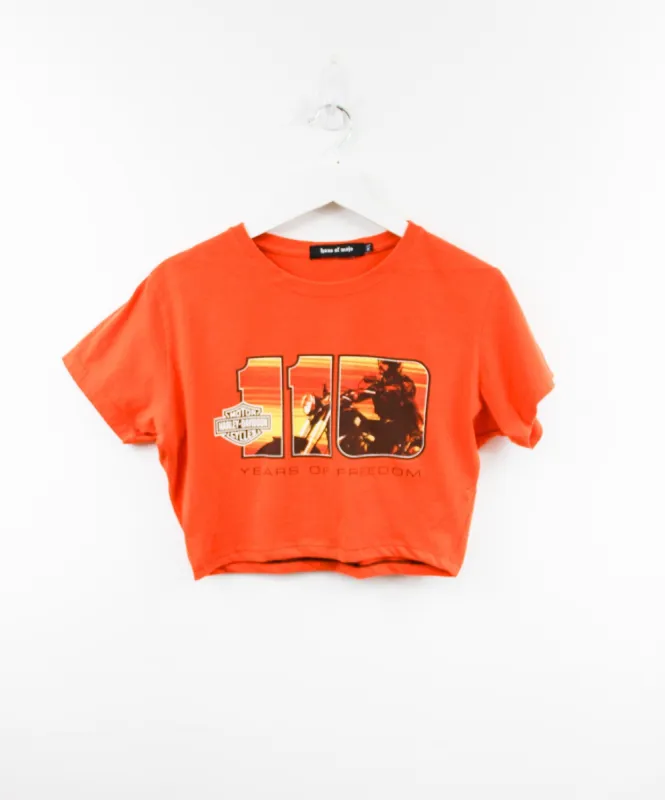 Haus Of Mojo Vintage Reworked harley Davidson 100 Year Anniversary Crop Baby Tee sold by HG Vintage