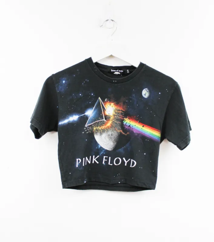 Haus Of Mojo Vintage Reworked Pink Floyd Dark Side And Prism Crop Baby Tee sold by HG Vintage