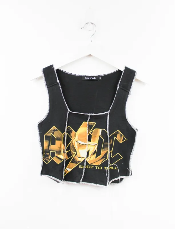 Haus Of Mojo Reworked Vintage AC/DC Shoot To Thrill Double Stitch Crop Top sold by HG Vintage