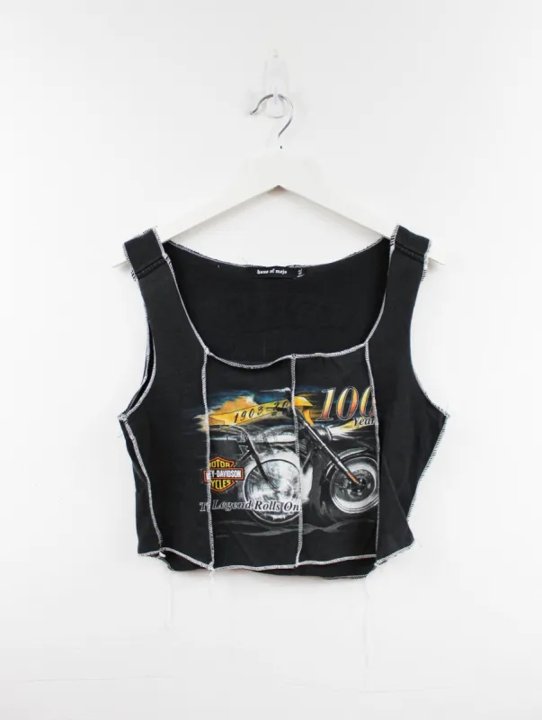 Haus Of Mojo Reworked Vintage Harley Davidson San Juan Double Stitch Crop Top sold by HG Vintage