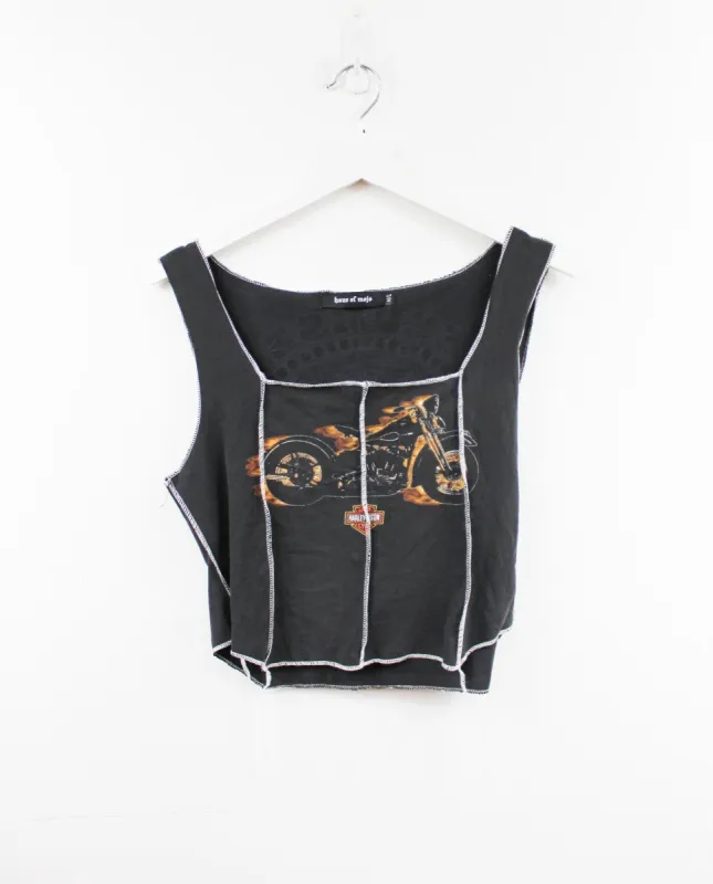 Haus Of Mojo Reworked Vintage Harley Davidson Fire Motorcycle Design Double Stitch Crop Top sold by HG Vintage