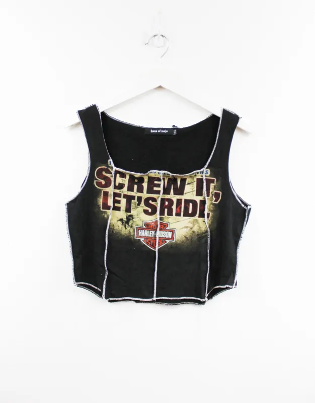 Haus Of Mojo Reworked Vintage Harley Davidson Pittsburgh Screw it Double Stitch Crop Top sold by HG Vintage