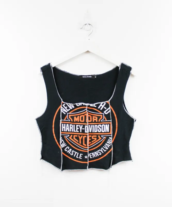 Haus Of Mojo Reworked Vintage Harley Davidson New Castle PA Double Stitch Crop Top sold by HG Vintage