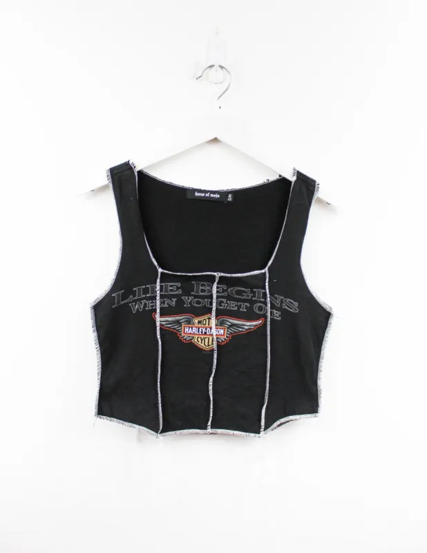 Haus Of Mojo Reworked Vintage Harley Davidson Cayuta NY Double Stitch Crop Top sold by HG Vintage