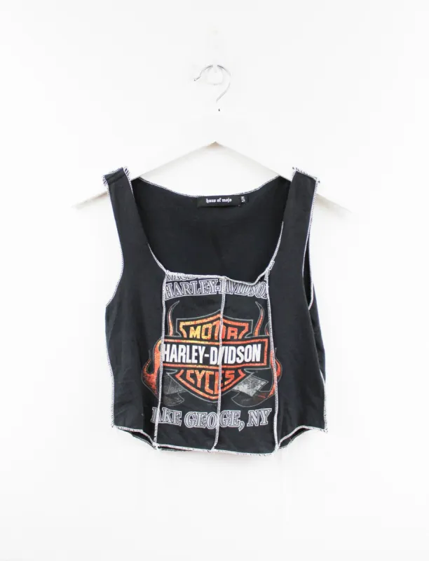 Haus Of Mojo Reworked Vintage Harley Davidson Lake George Double Stitch Crop Top sold by HG Vintage