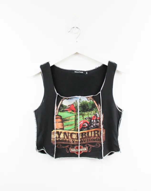 Haus Of Mojo Reworked Vintage Harley Davidson Lynchburg Farm Design Double Stitch Crop Top sold by HG Vintage