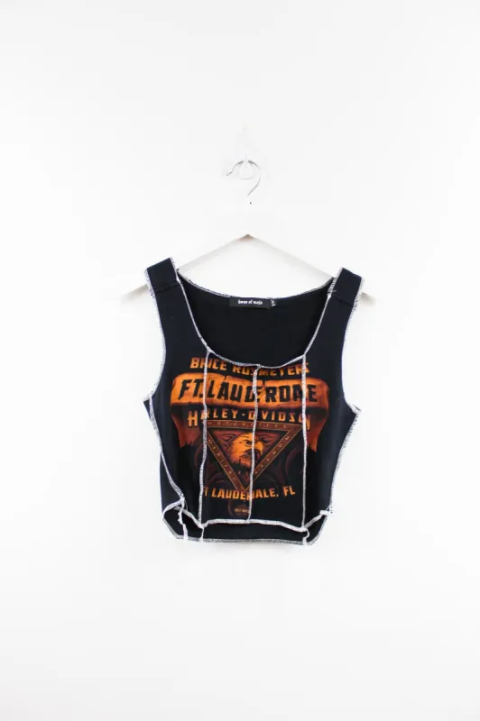 Haus Of Mojo Reworked Vintage Harley Davidson Ft. Lauderdale And Eagle Double Stitch Crop Top sold by HG Vintage