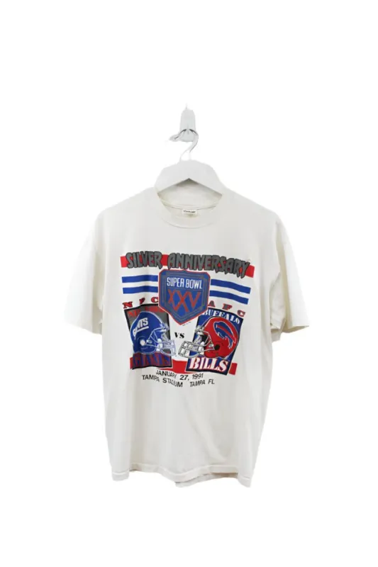 Z- Vintage 1991 NFL Super Bowl 25 Silver Anniversary Bills Vs Giants Single Stitch Tee sold by HG Vintage