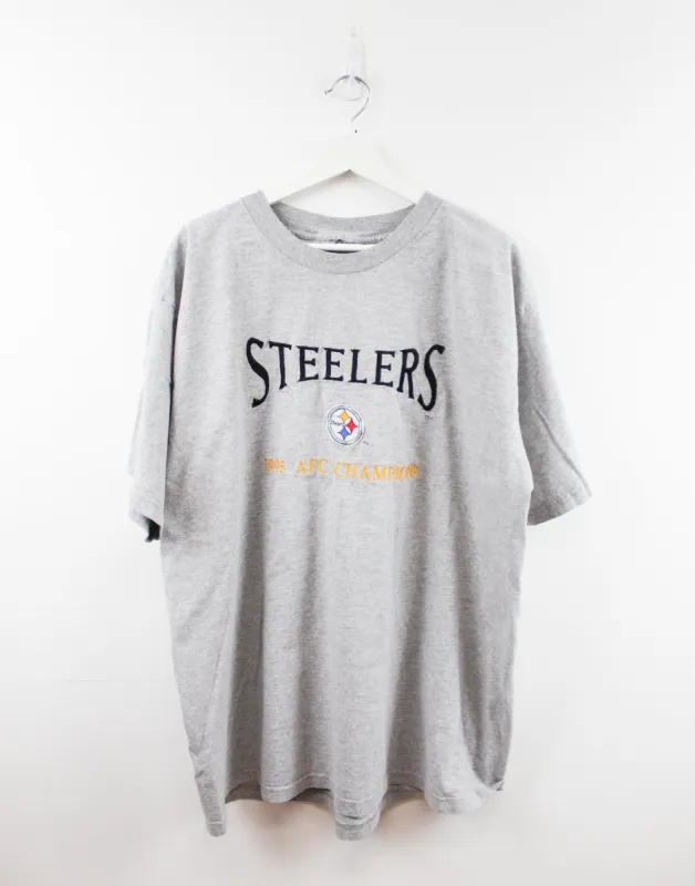 Pittsburgh Steelers Embroidered Script & Center Micro Logo Tee sold by HG Vintage