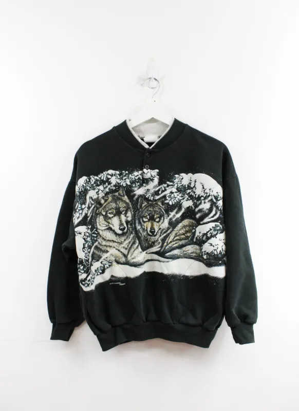 Vintage Wolves In Snow Henley Crewneck sold by HG Vintage