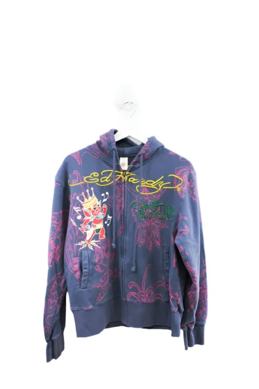 Z- Vintage Ed Hardy Embroidered Script & Skull Print Zip Up Hoodie sold by HG Vintage