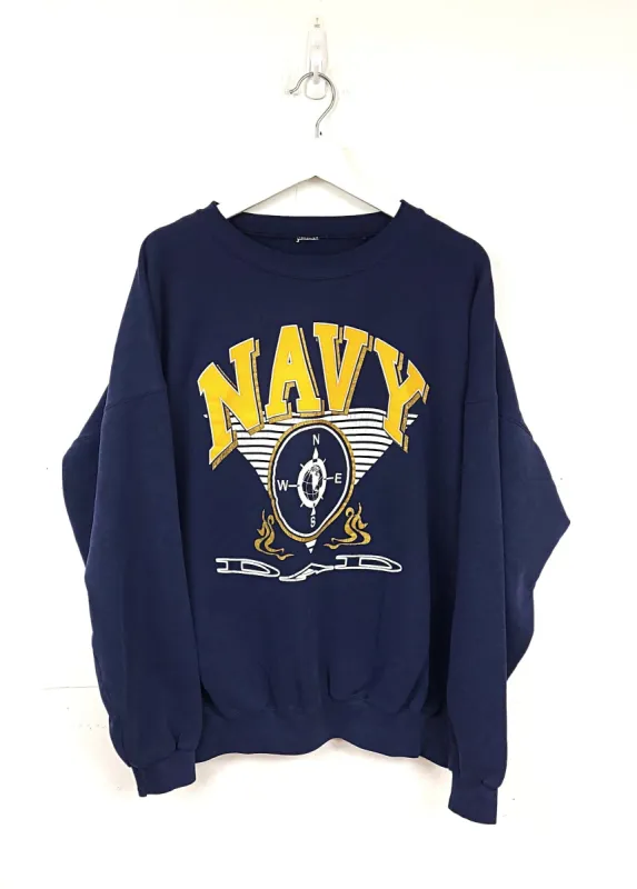Navy Dad Compass Crewneck sold by HG Vintage