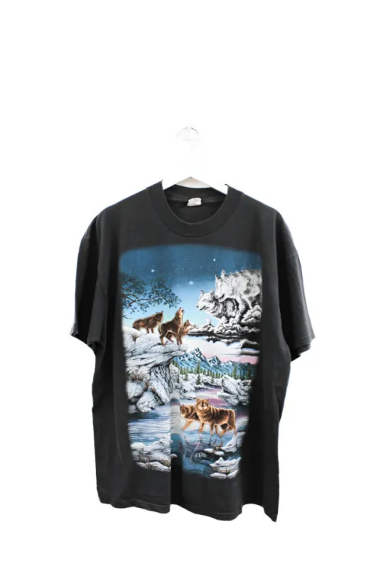 Z - Vintage Wolves Howling & Mountains Tee sold by HG Vintage