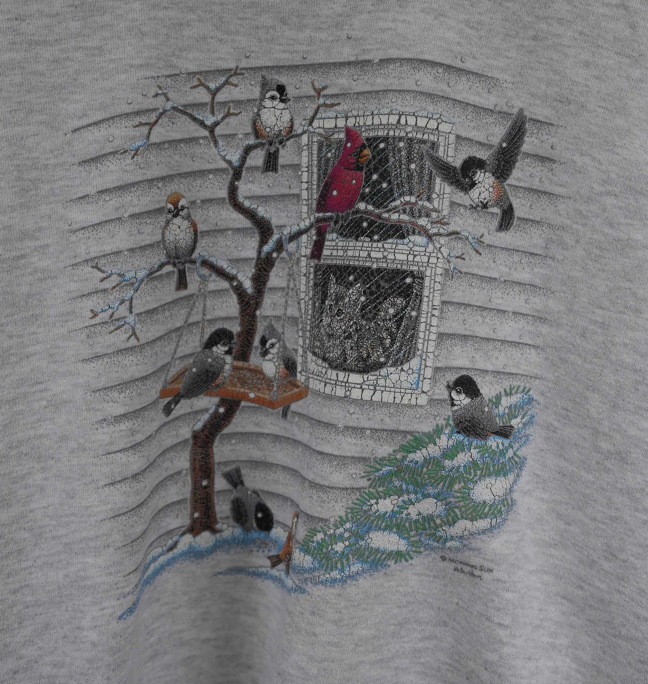 Cat Watching Winter Birds Double Collar Made in USA Vintage Crewneck sold by HG Vintage product image thumbnail 2