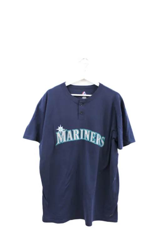 Z - Vintage Majestic MLB Seattle Mariners Script Henley Tee sold by HG Vintage
