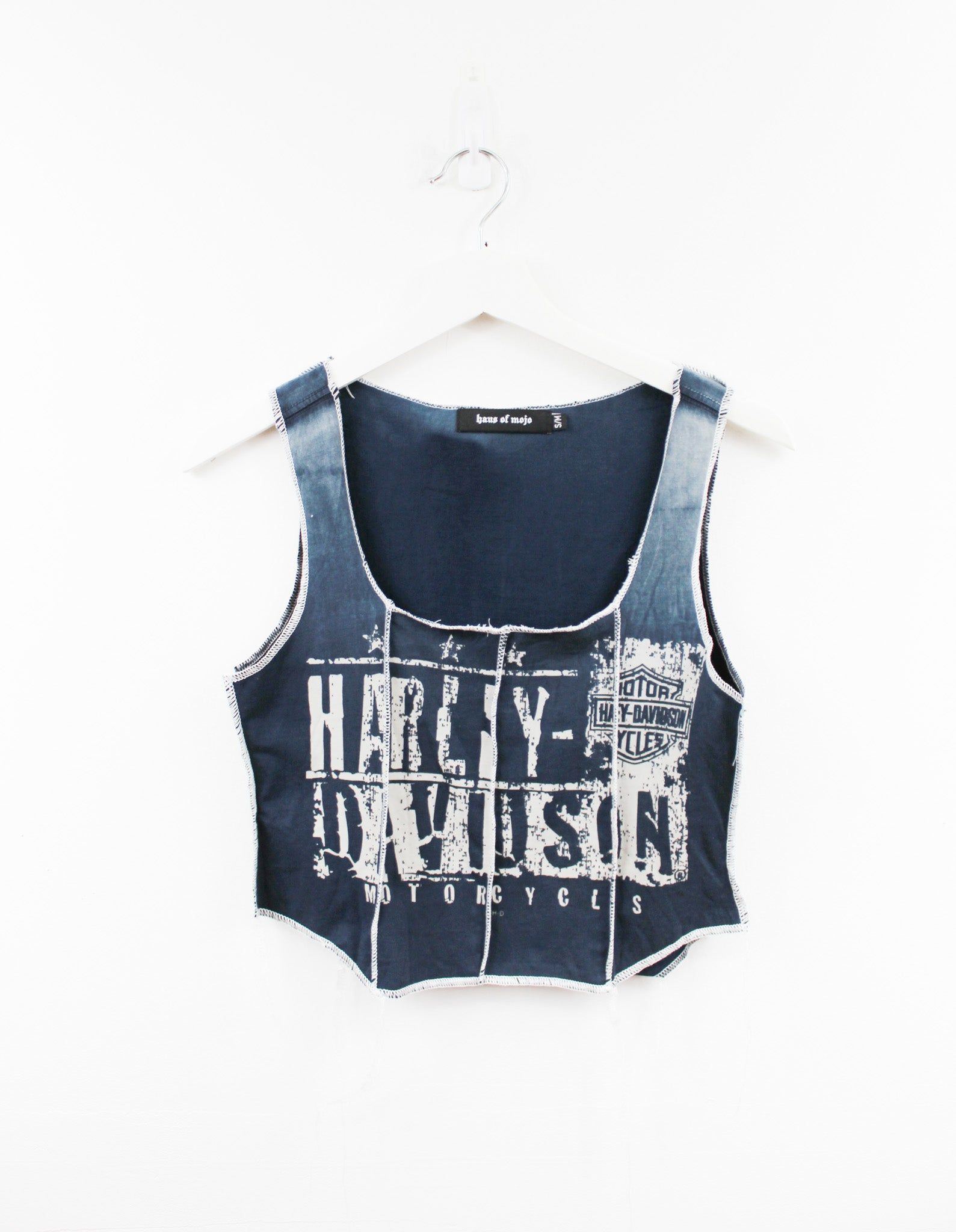 Haus Of Mojo Reworked Vintage Harley Davidson Faded Logo Double Stitch Crop Top sold by HG Vintage
