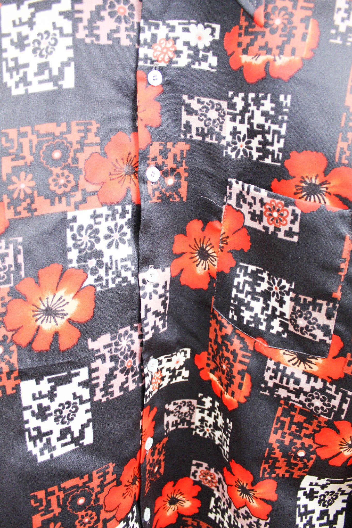 Flowers & Squares Pattern 70s Printed Button Up Shirts sold by HG Vintage product image thumbnail 2