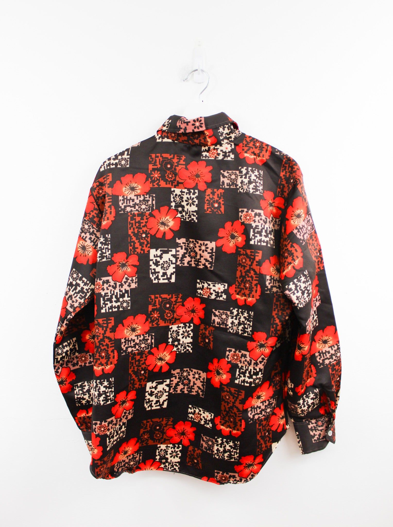 Flowers & Squares Pattern 70s Printed Button Up Shirts sold by HG Vintage product image thumbnail 3