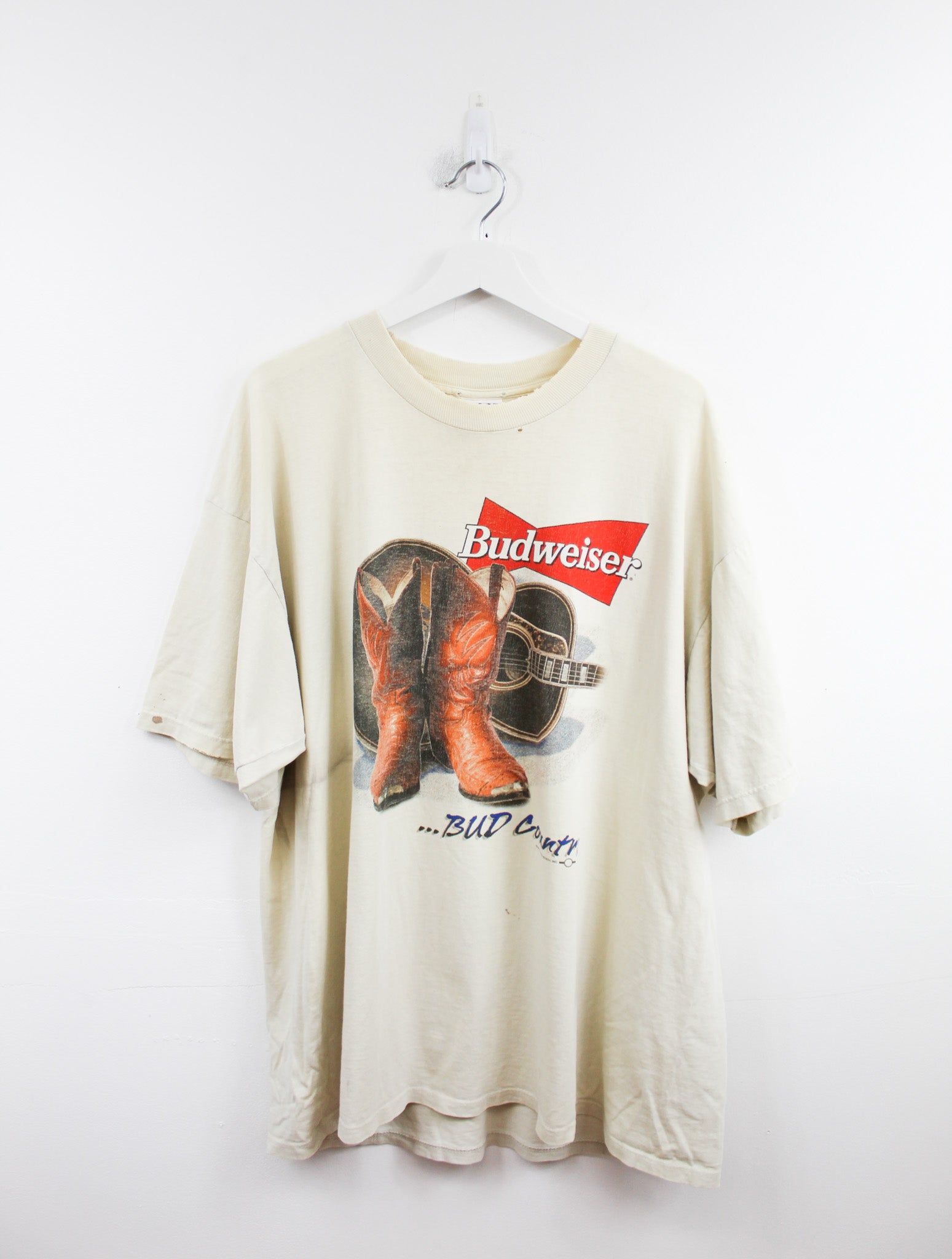Budweiser 96' Cowboy Boots & Guitar Beer Tee sold by HG Vintage