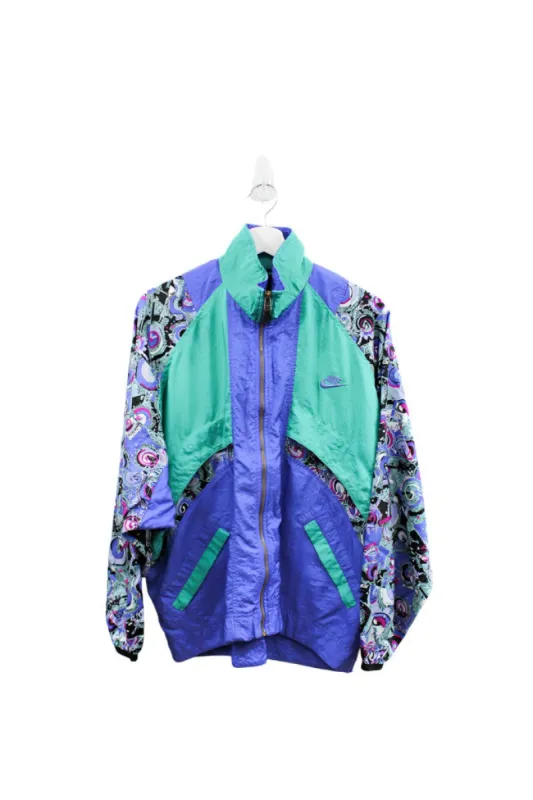Z - Vintage 90s Nike Women's Abstract Sleeve Pattern Nylon Windbreaker made by Nike