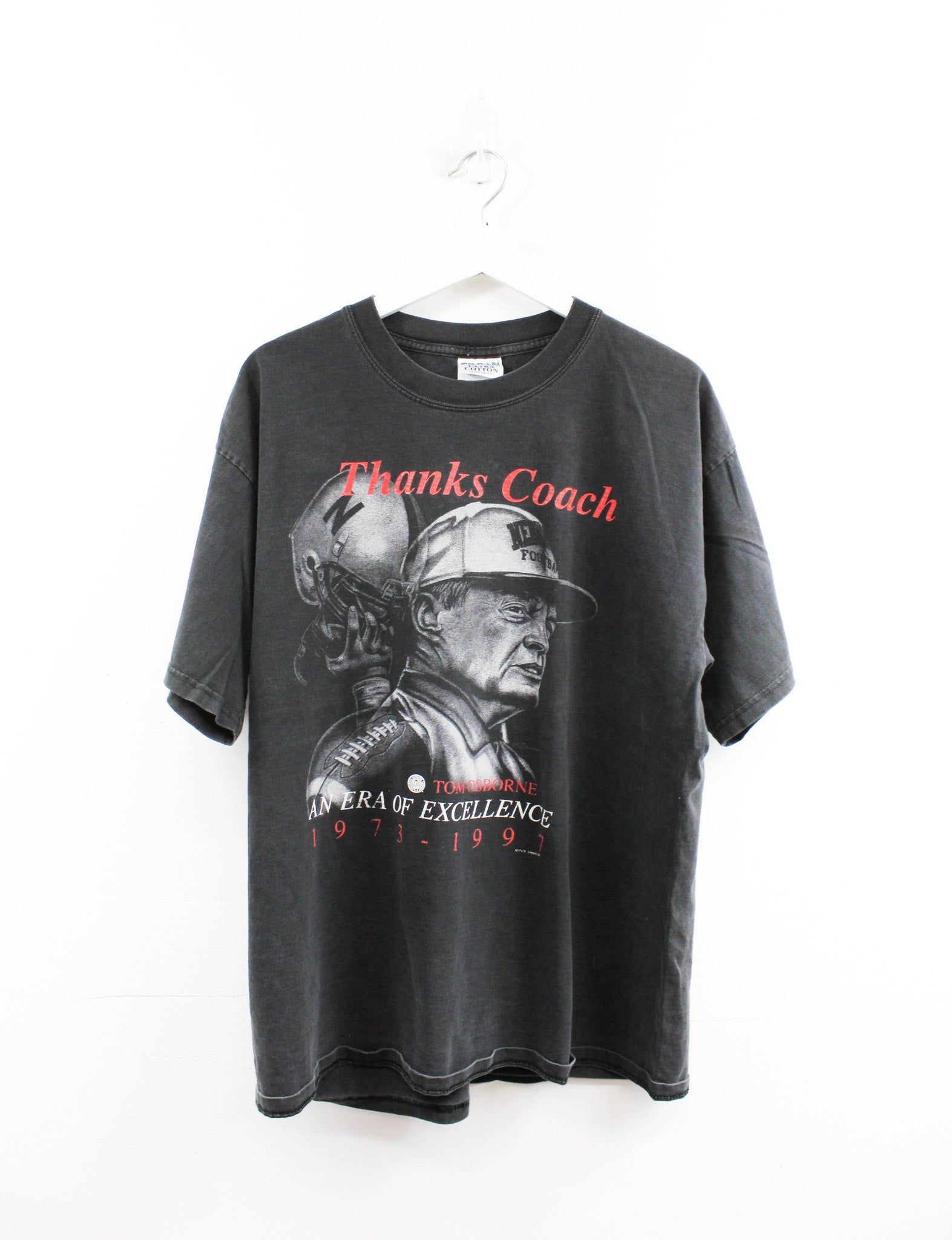 Vintage 97' University Of Nebraska Football Tom Osborne Tee sold by HG Vintage