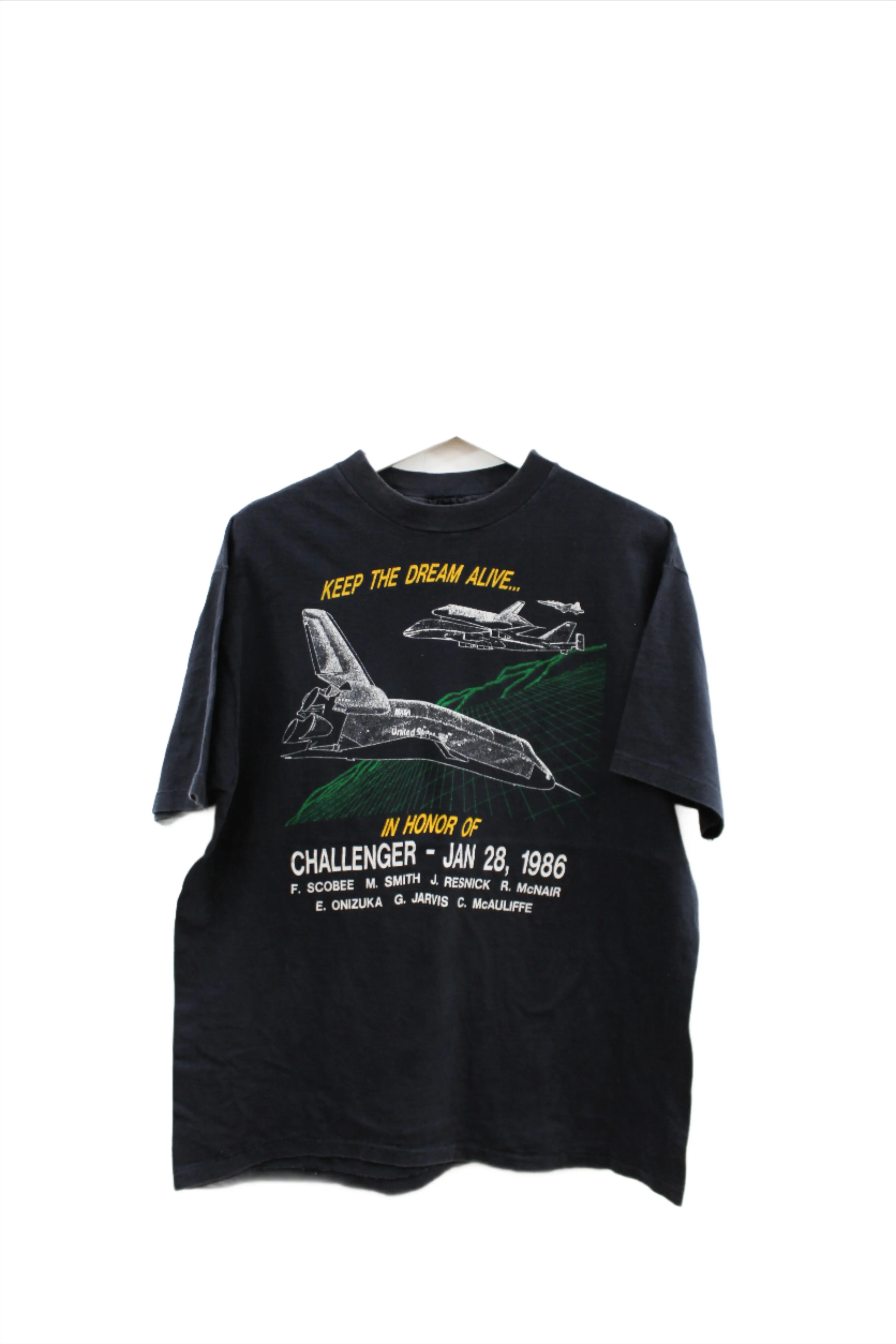X - Vintage Single Stitch 90s In Honor Of Space Shuttle Challenger Hanes Beefy Tee sold by HG Vintage