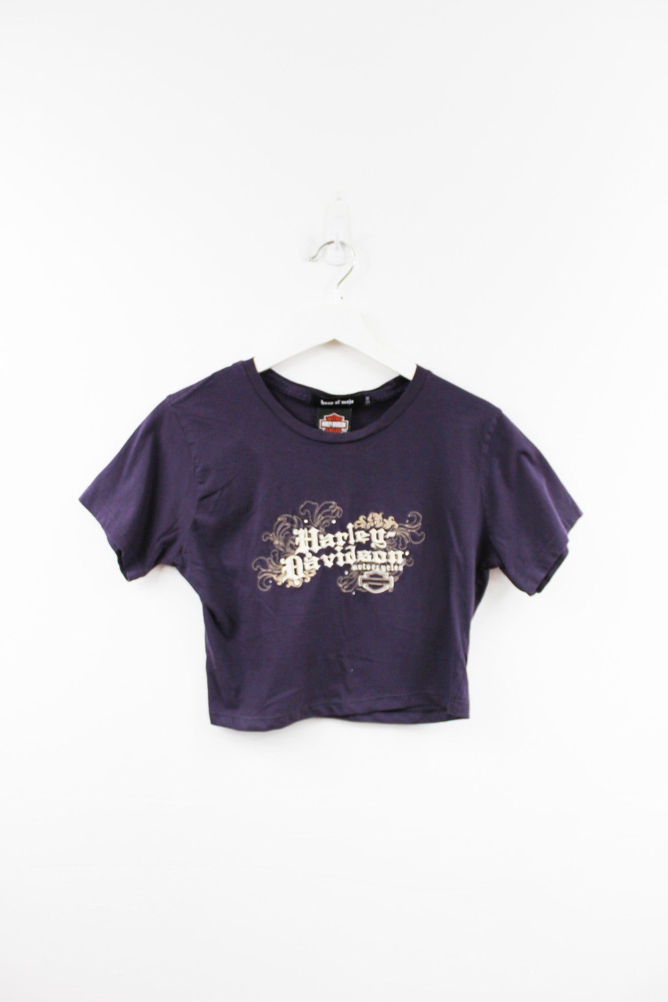 Haus Of Mojo Vintage Reworked Harley Embroidered Logo Crop Baby Tee sold by HG Vintage
