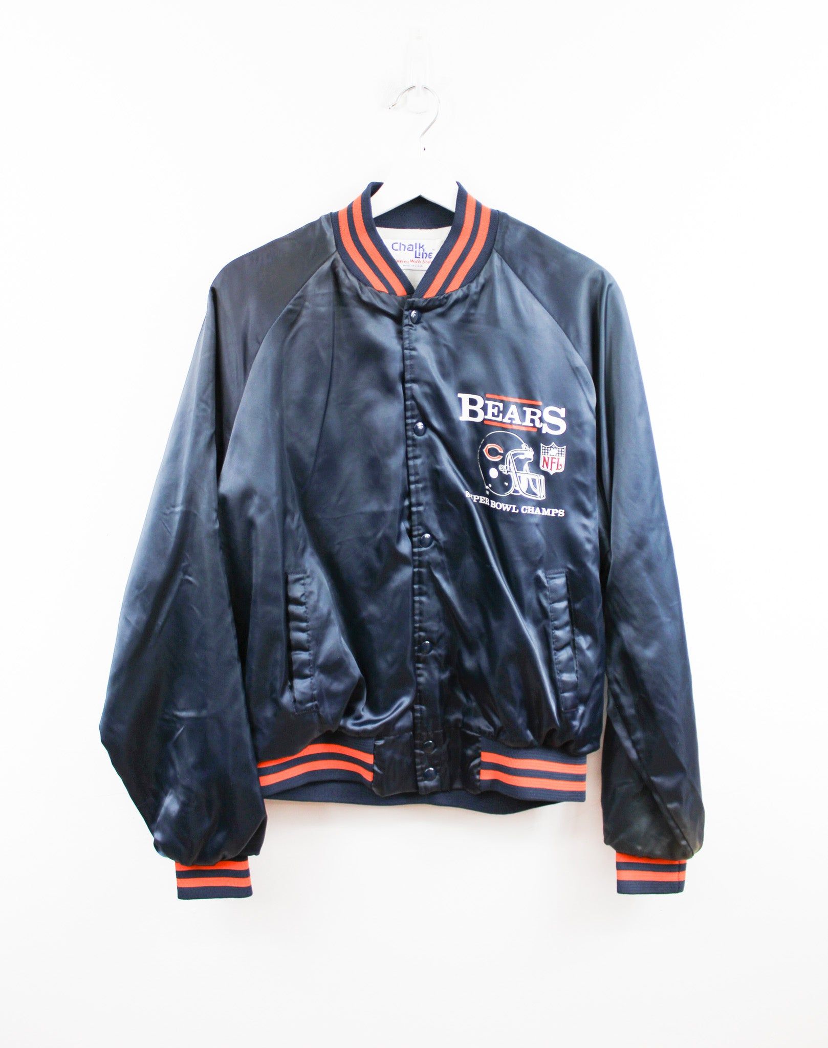 Vintage Chalk Line 1986 X NFL Chicago Bears Super Bowl Champ Satin Bomber sold by HG Vintage