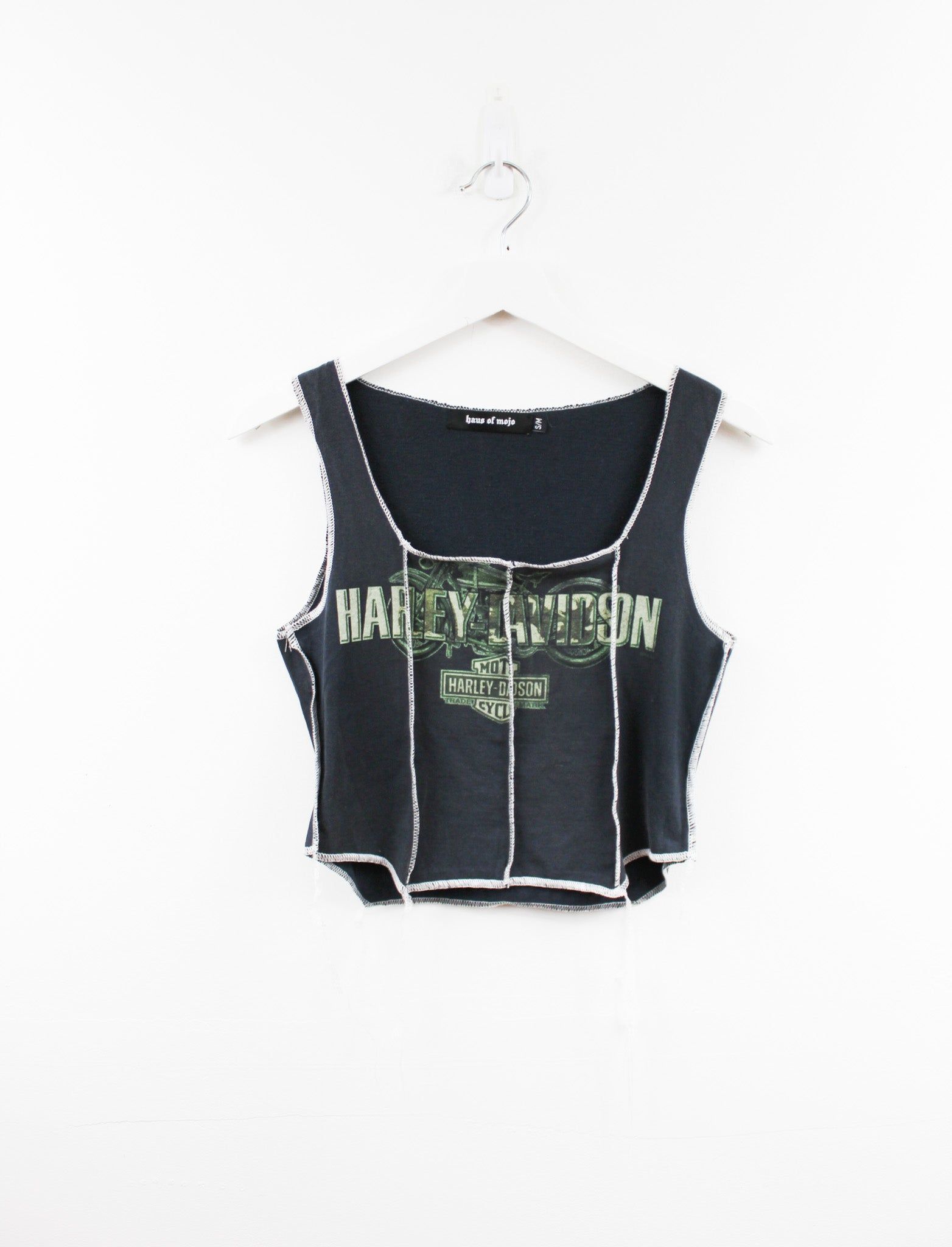 Haus Of Mojo Reworked Vintage Harley Davidson Motorcycle And Logo Design Double Stitch Crop Top sold by HG Vintage