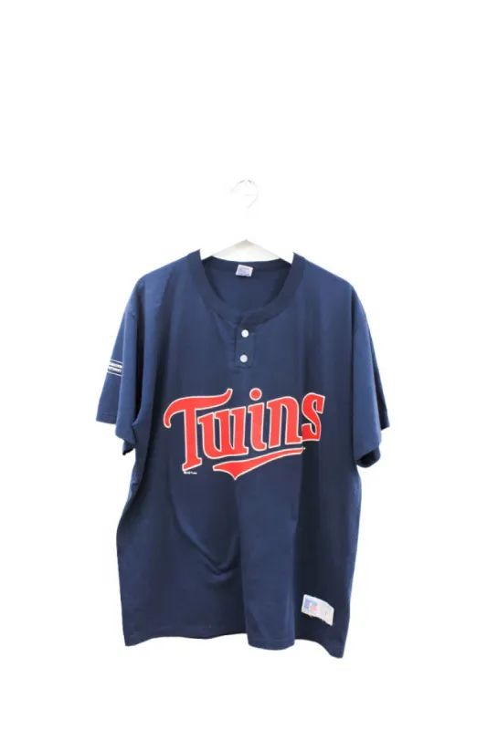 Z - Vintage 1995 Russell Athletic MLB Minnesota Twins Script Henley Tee sold by HG Vintage