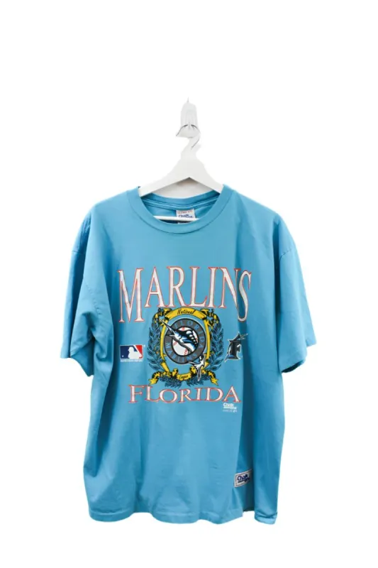 Z- Vintage 1993 Marlins Script & Logo MLB Chalk Line Single Stitch Tee sold by HG Vintage