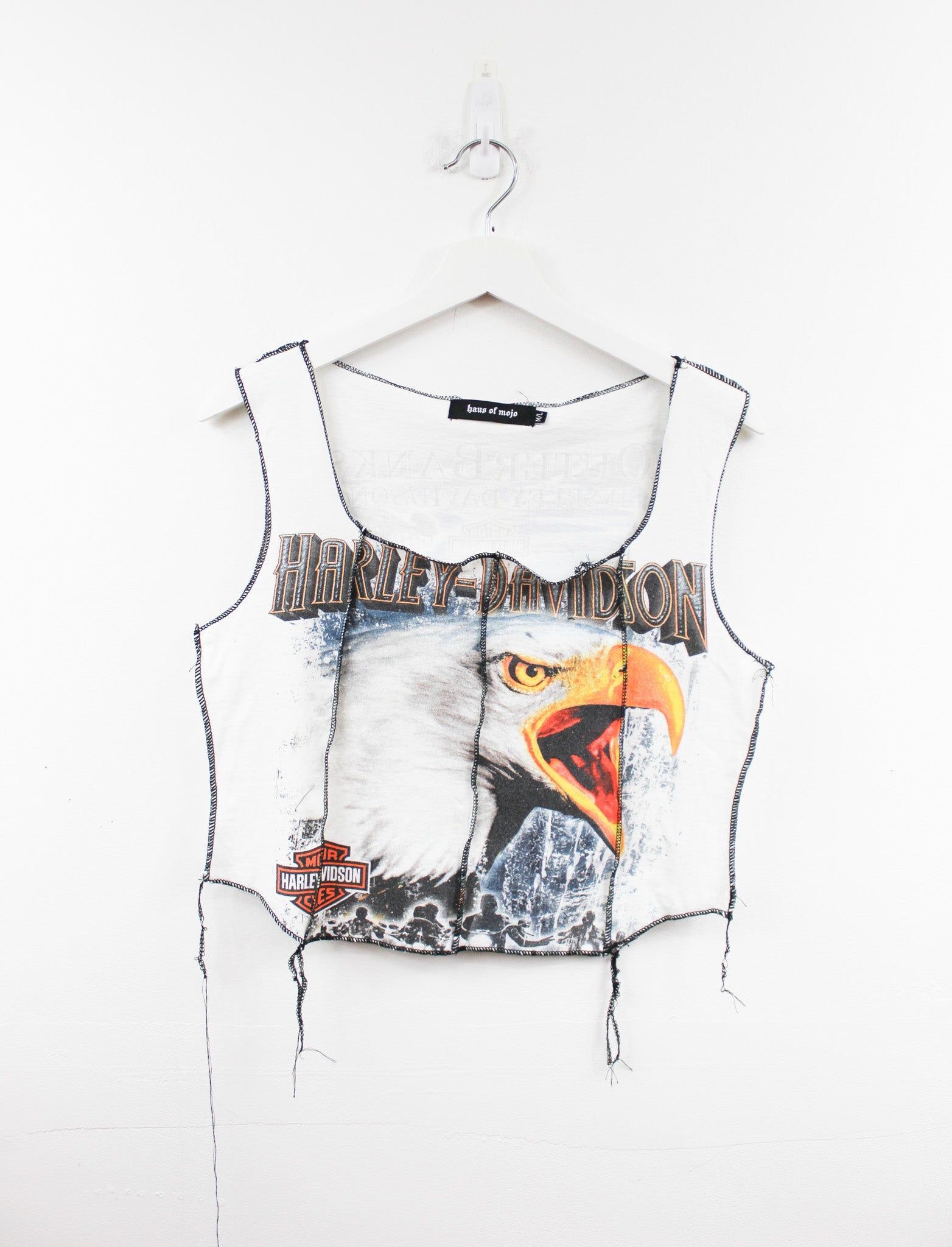 Haus Of Mojo Reworked Vintage Harley Davidson North Carolina Screaming Eagle Design Double Stitch Crop Top sold by HG Vintage