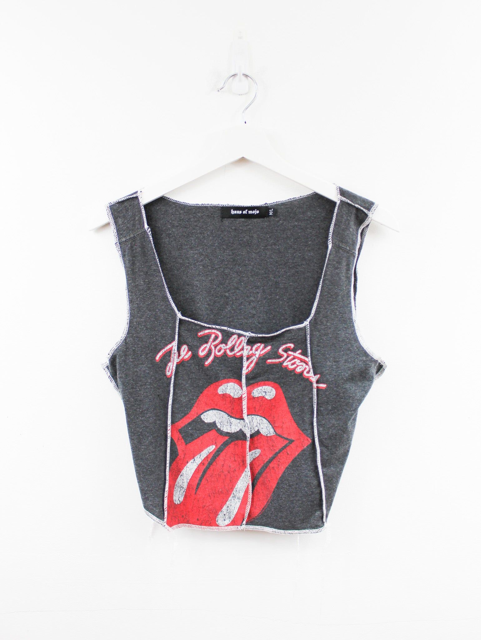 Haus Of Mojo Reworked Vintage Rolling Stones Tongue Logo Double Stitch Crop Top sold by HG Vintage