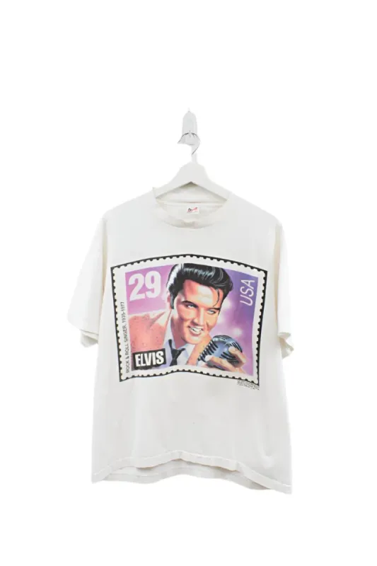 Z- Vintage 1992 Elvis Presley Postage Stamp Red Anvil Tag Single Stitch Tee made by HG Vintage
